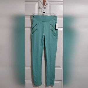 Emma Turquoise Stretch Gold Zipper Pants Small